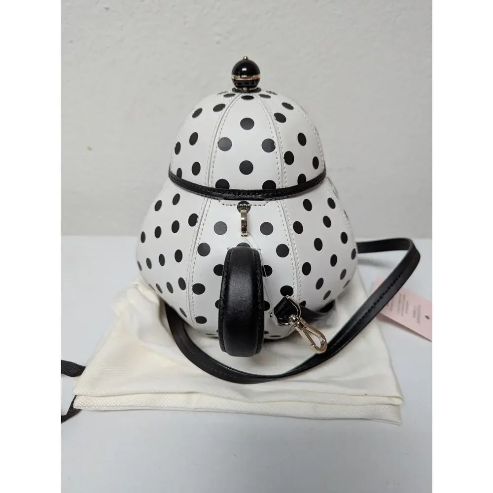 Kate Spade Alice in Wonderland Teapot Party White Polka Dot Crossbody Bag NWOT